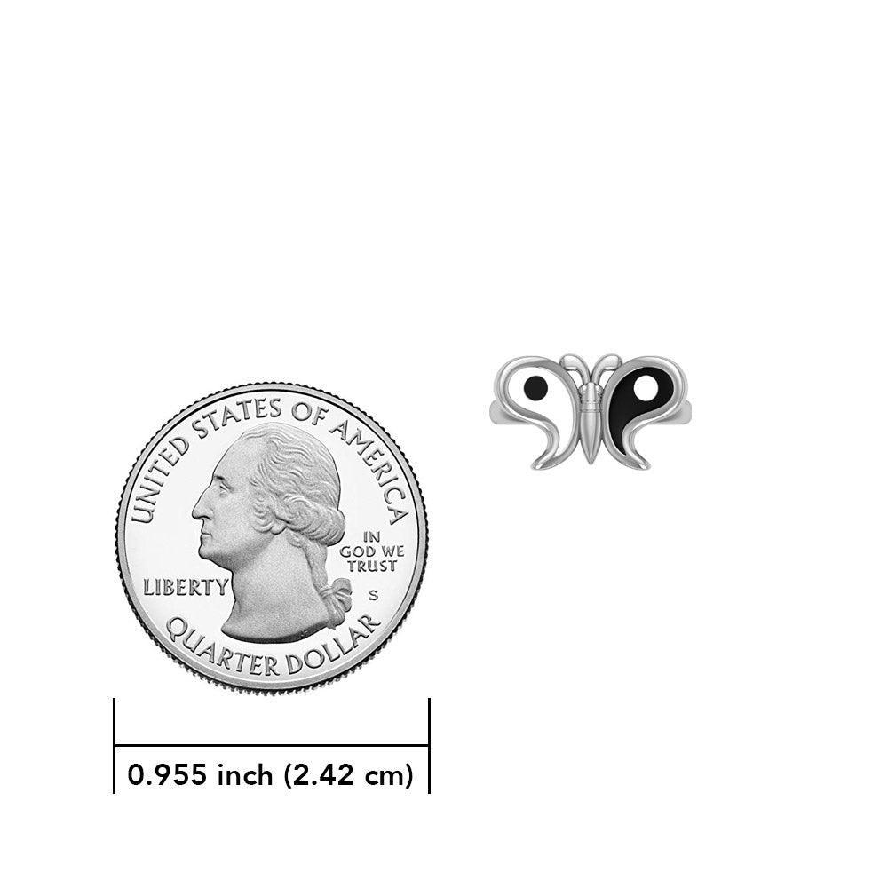 Harmony and Balance Sterling Silver Yin Yang Butterfly Ring by Peter Stone Jewelry TRI2477