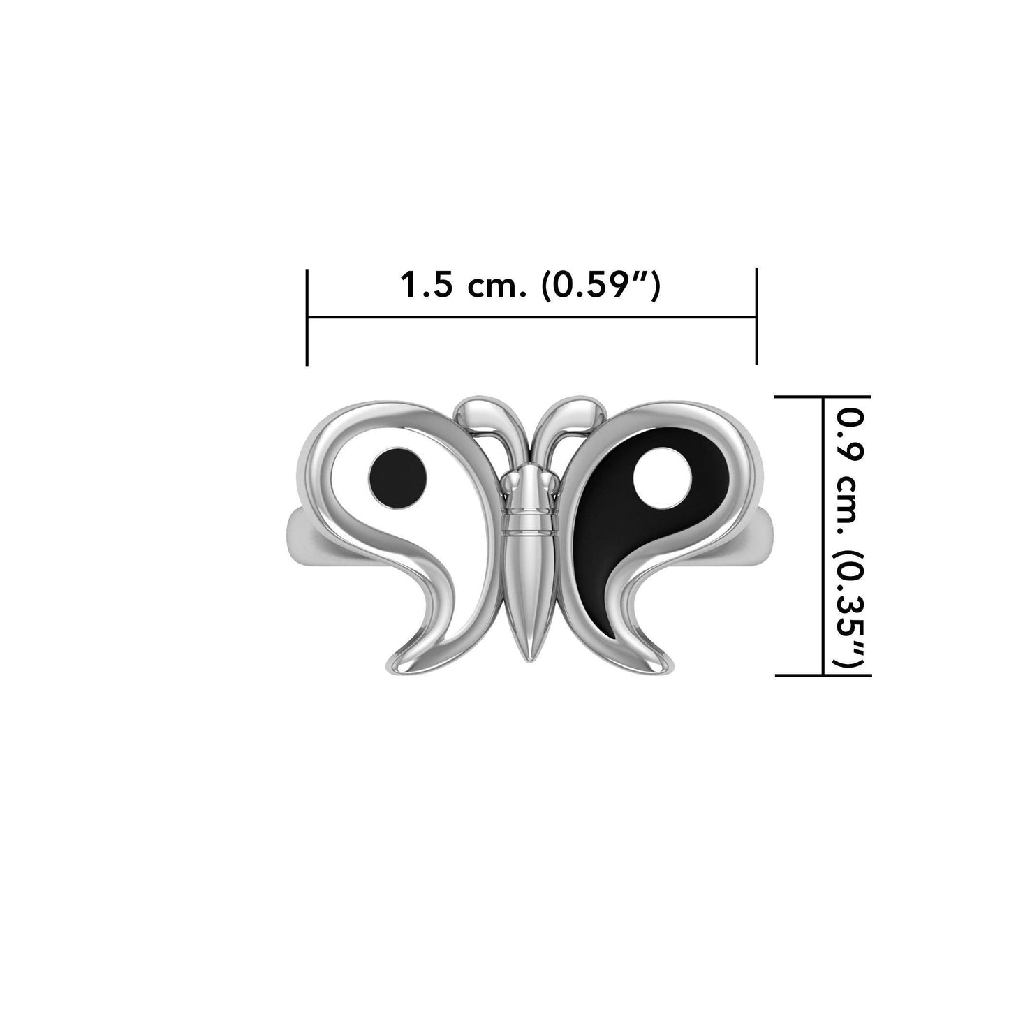 Harmony and Balance Sterling Silver Yin Yang Butterfly Ring by Peter Stone Jewelry TRI2477
