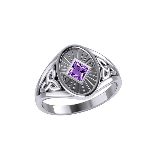 Silver Celtic Trinity Knot Ring with Gemstone NA Recovery Symbol TRI2493 - Wholesale Jewelry