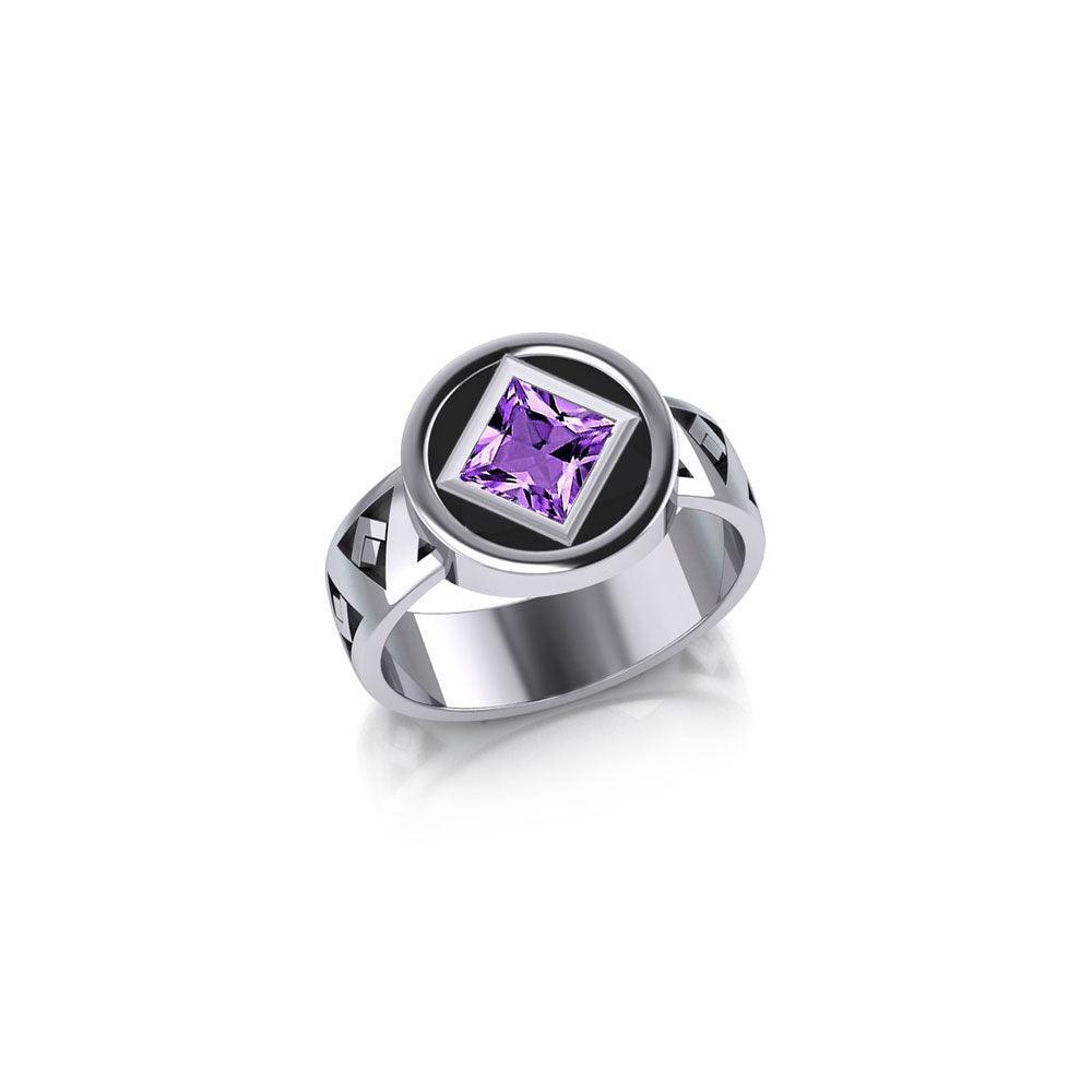 NA Recovery Silver Band Ring with Gemstone TRI2495 - Wholesale Jewelry