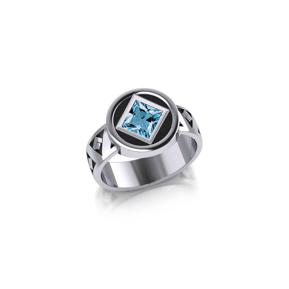 NA Recovery Silver Band Ring with Gemstone TRI2495 - Wholesale Jewelry