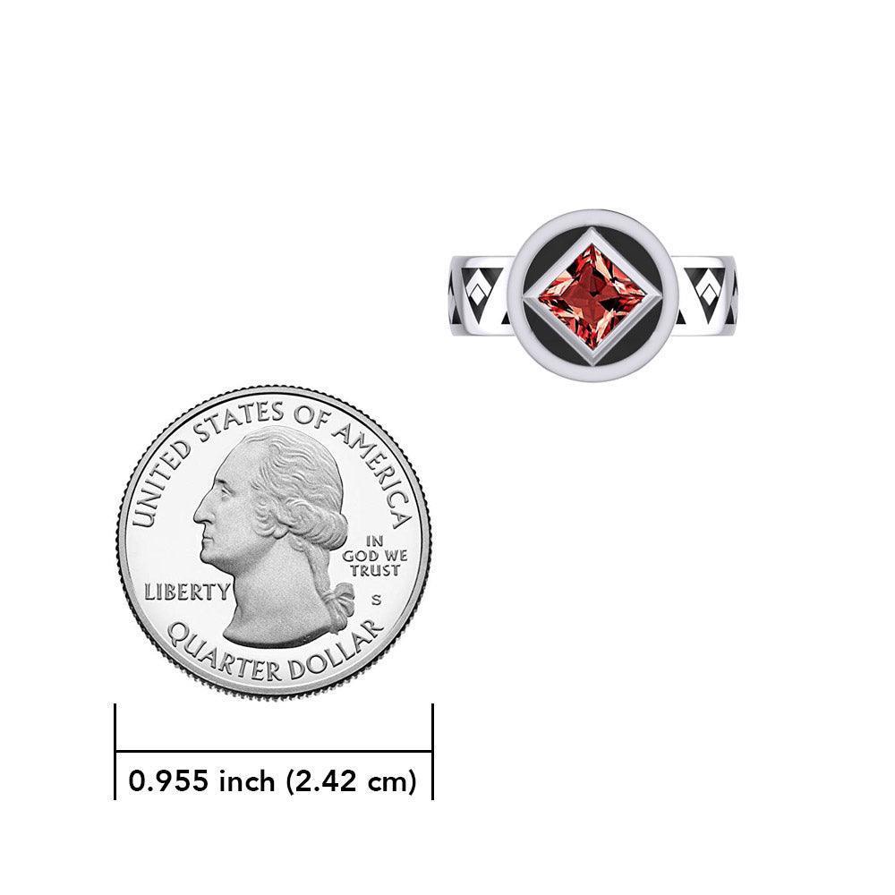 NA Recovery Silver Band Ring with Gemstone TRI2495 - Wholesale Jewelry