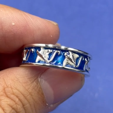 DiveSilver Manta Ray Enamel Silver Band Ring TRI2533