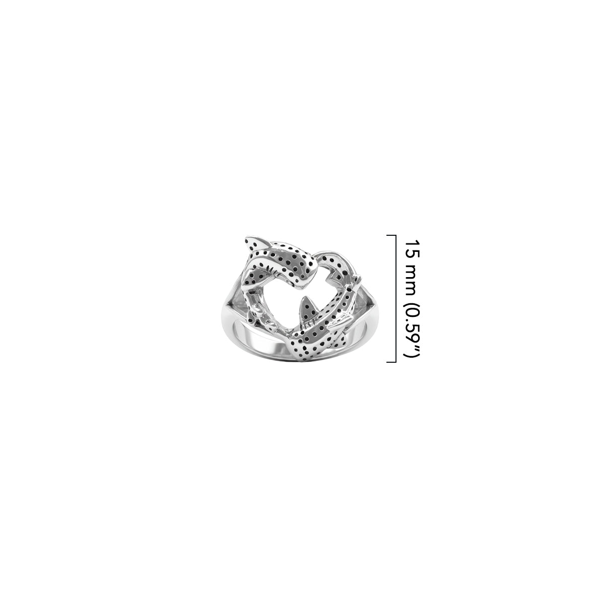 Double Whale Shark in Heart Shape Sterling Silver Ring TRI2534