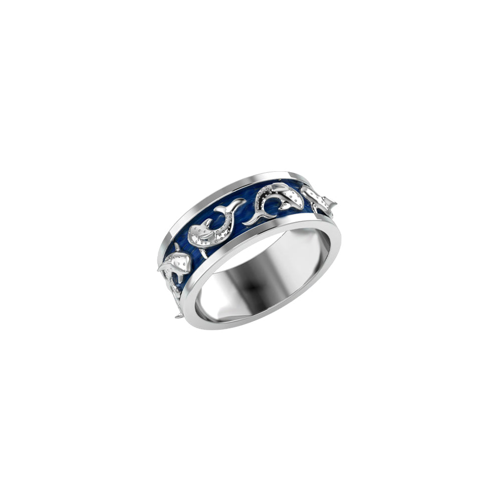 DiveSilver Whale Shark Enamel Sterling Silver Band Ring TRI2535