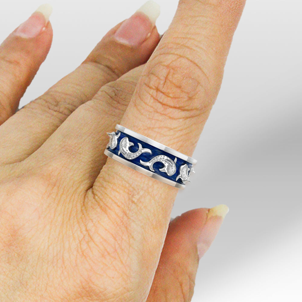 DiveSilver Whale Shark Enamel Sterling Silver Band Ring TRI2535