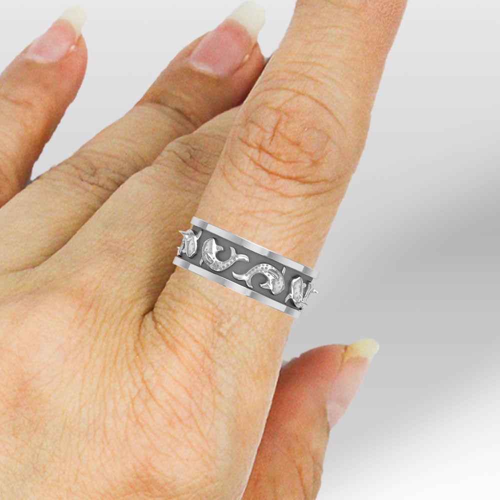 DiveSilver Whale Shark Enamel Sterling Silver Band Ring TRI2535