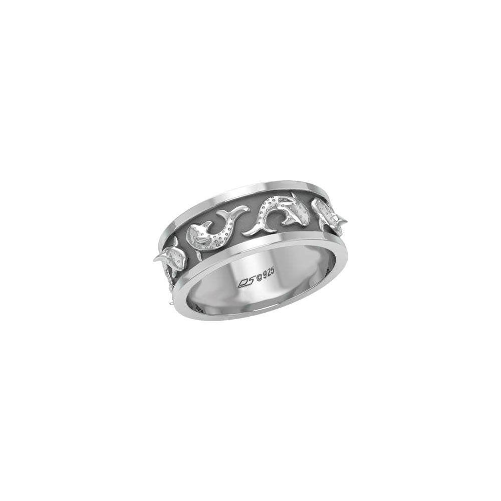 DiveSilver Whale Shark Enamel Sterling Silver Band Ring TRI2535