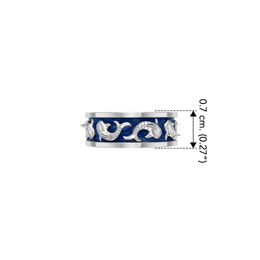 DiveSilver Whale Shark Enamel Sterling Silver Band Ring TRI2535