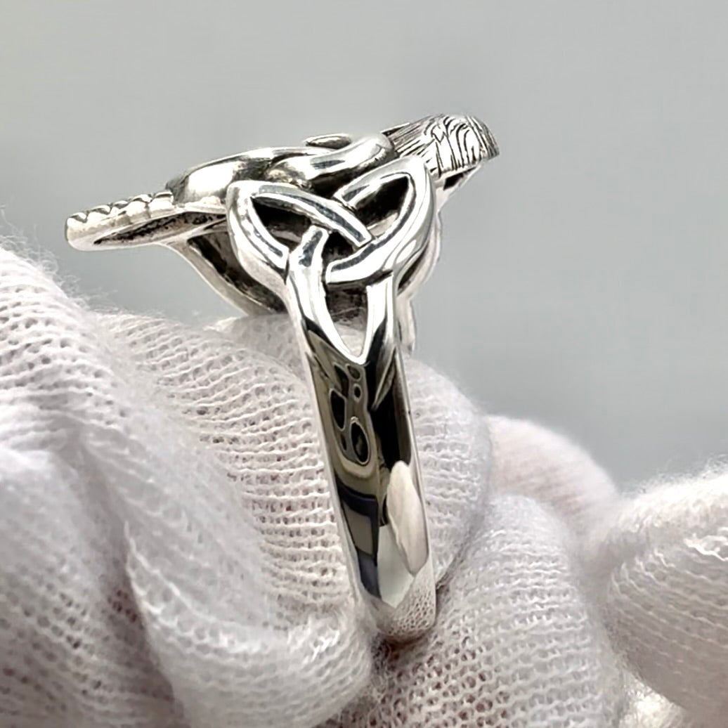 Love of The Mythical Celtic Heart Raven Sterling Silver Ring TRI2565