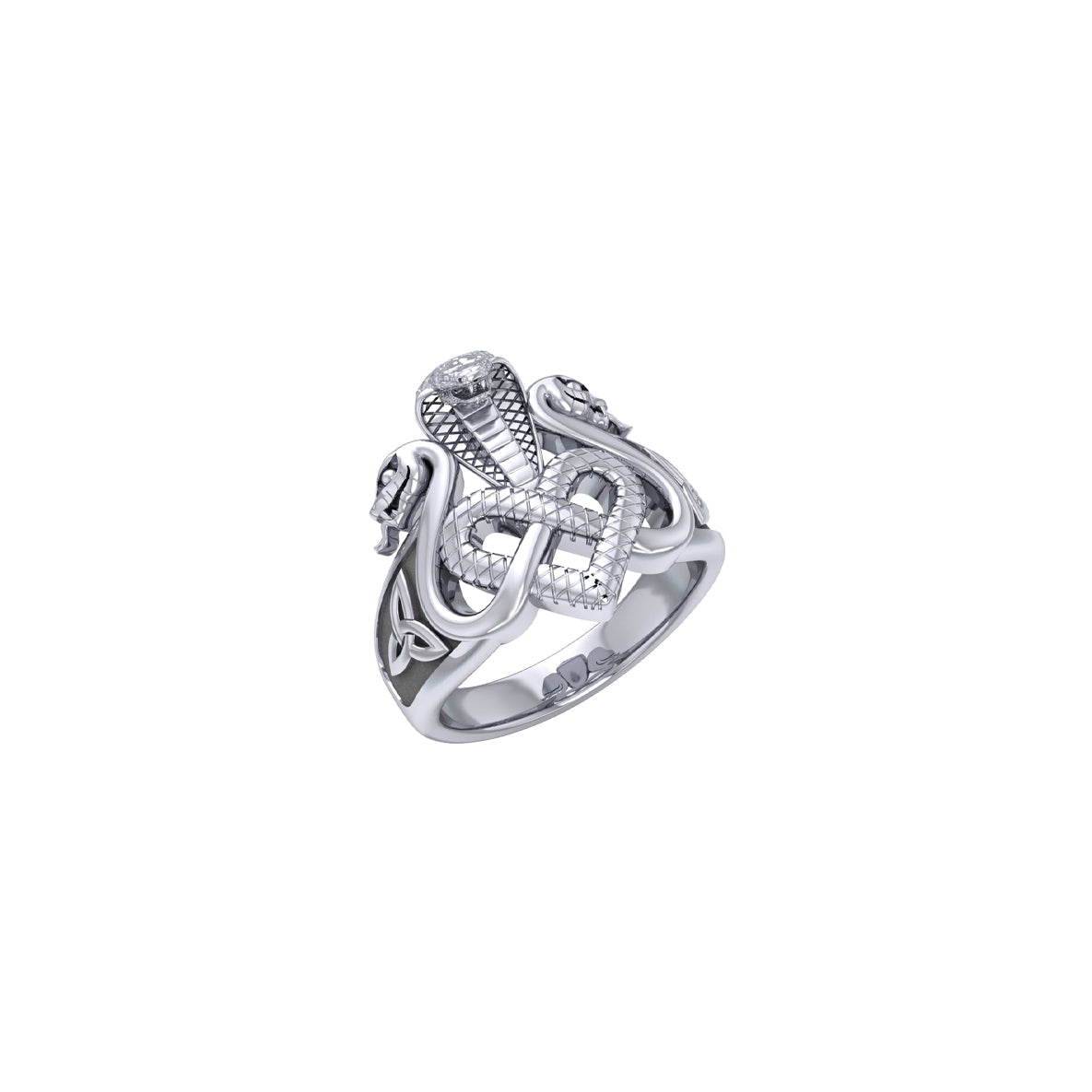 Triple Snake with Celtic Heart Sterling Silver Ring TRI2567