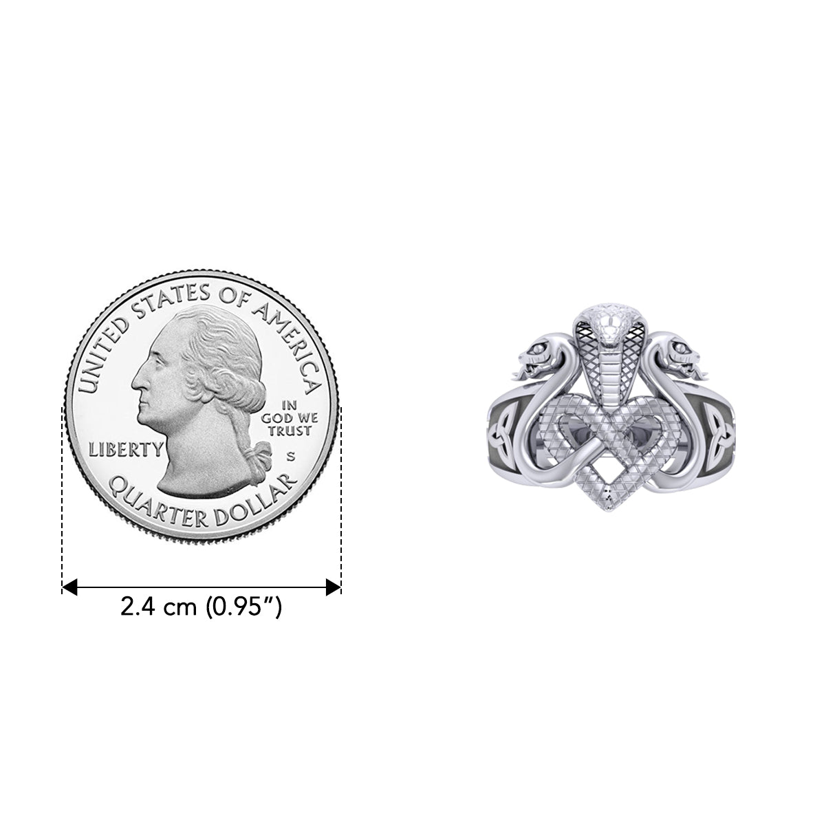 Triple Snake with Celtic Heart Sterling Silver Ring TRI2567