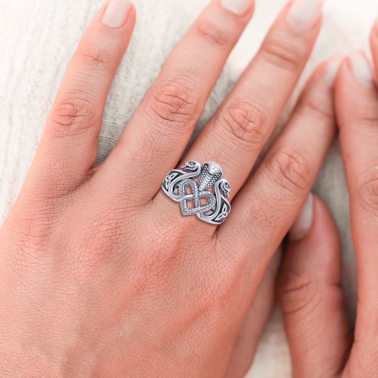 Triple Snake with Celtic Heart Sterling Silver Ring TRI2567