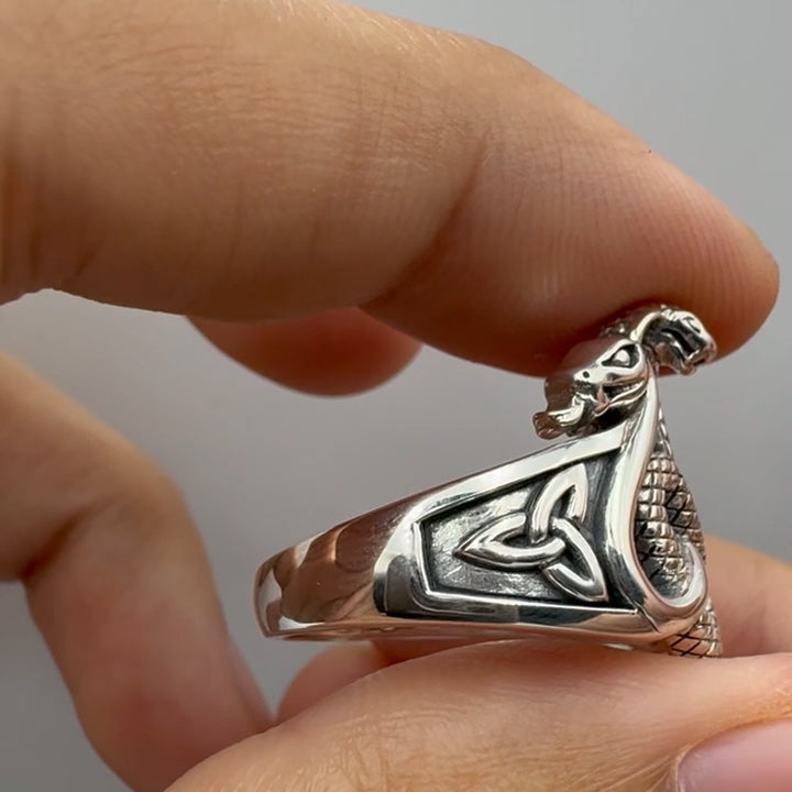 Triple Snake with Celtic Heart Sterling Silver Ring TRI2567