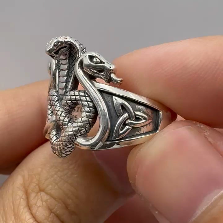 Triple Snake with Celtic Heart Sterling Silver Ring TRI2567