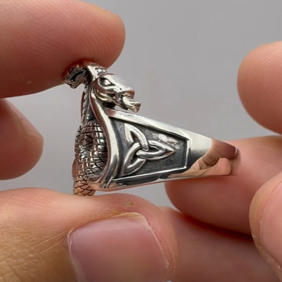 Triple Snake with Celtic Heart Sterling Silver Ring TRI2567