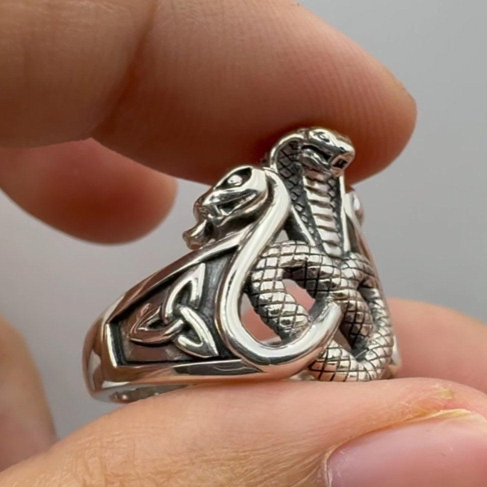 Triple Snake with Celtic Heart Sterling Silver Ring TRI2567