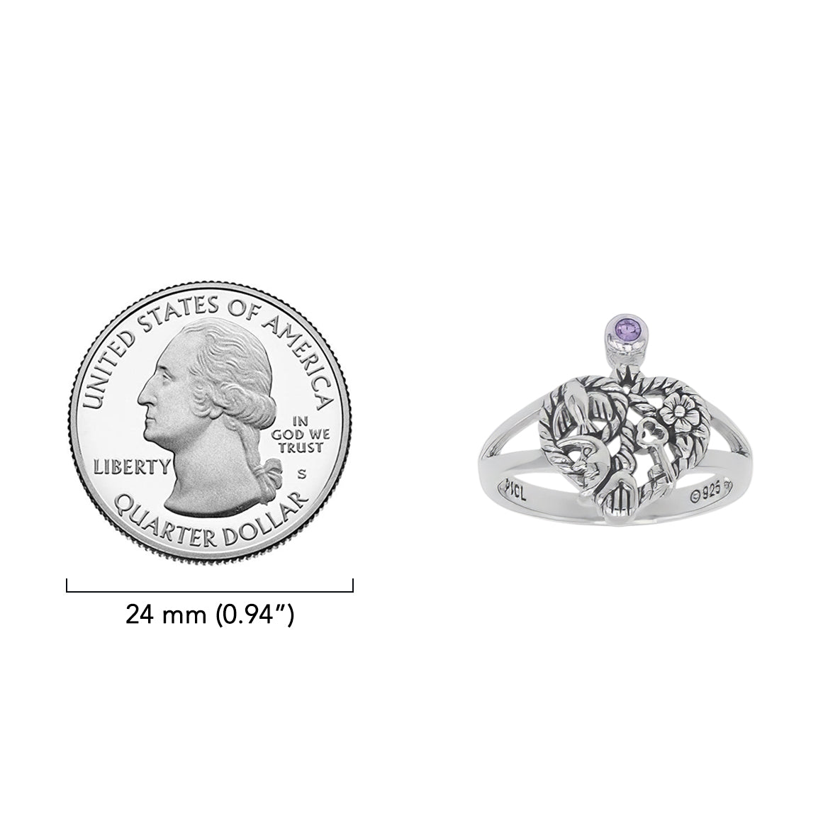 Cimaruta Witch An iconic wander Sterling Silver Ring with Gemstone TRI2574*