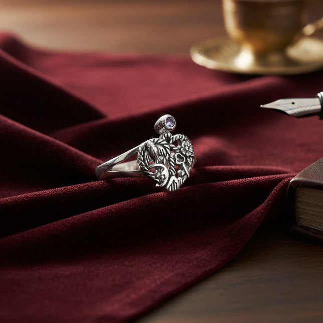 Cimaruta Witch An iconic wander Sterling Silver Ring with Gemstone TRI2574*