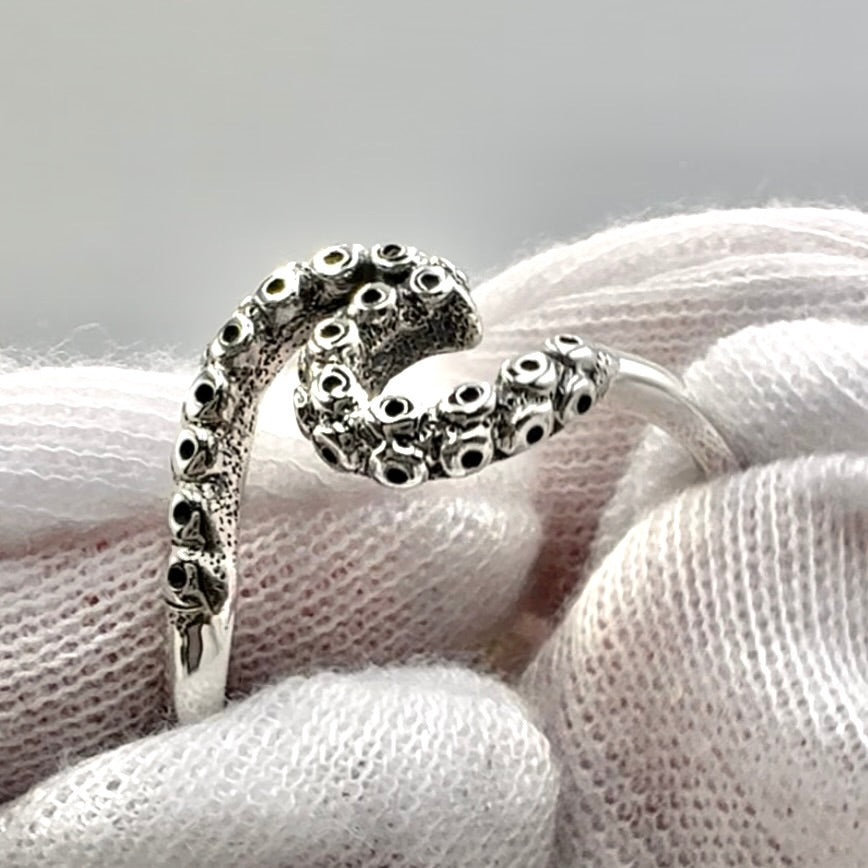 Wave with Octopus Tentacles Sterling Silver Ring TRI2575