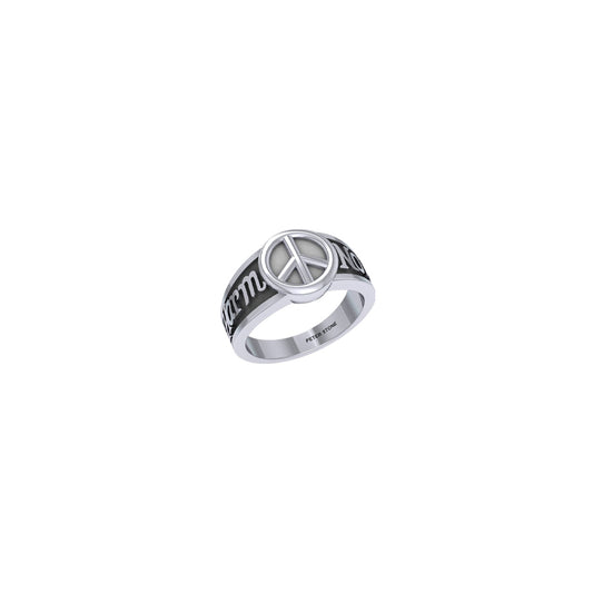 Harm None with Peace Symbols Sterling Silver Ring TRI2579