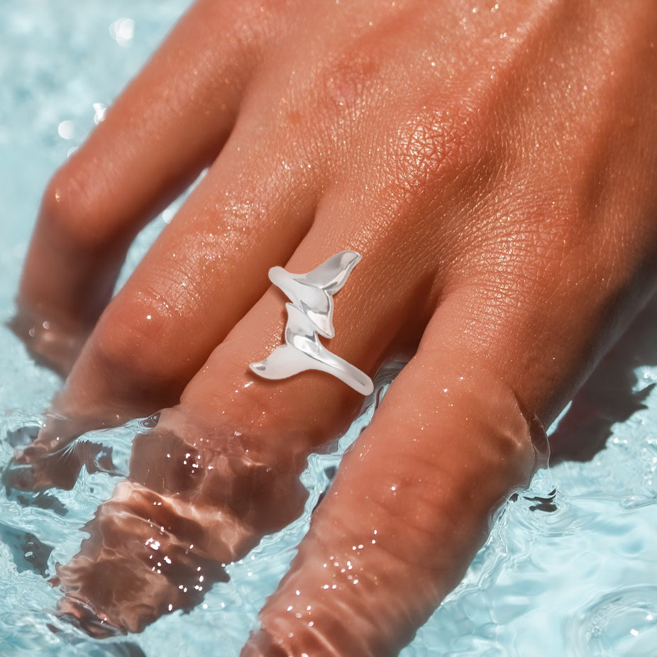 Double Whale Tail Sterling Silver Ring TRI2586*