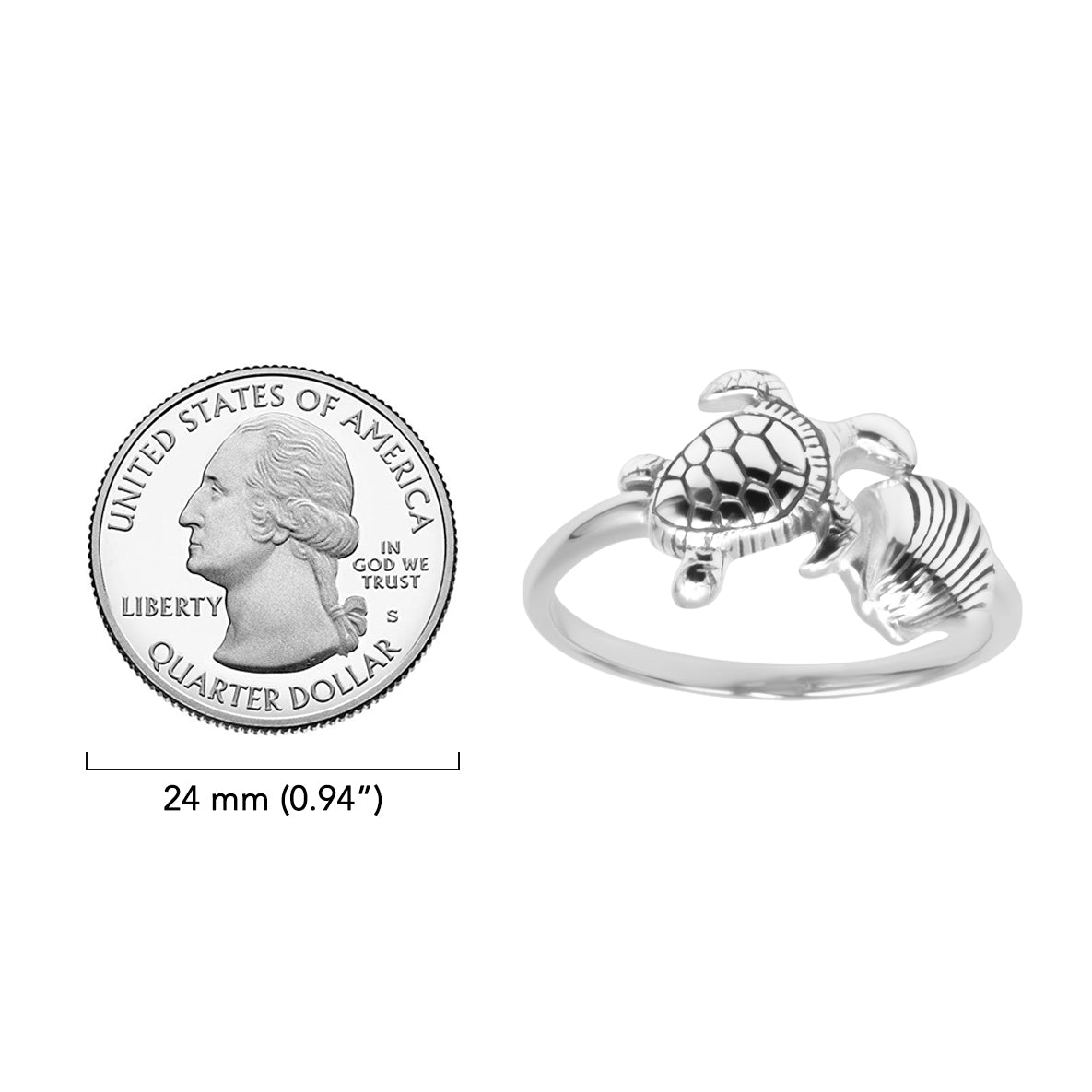 Turtle and Shell Sterling Silver Ring TRI2587*