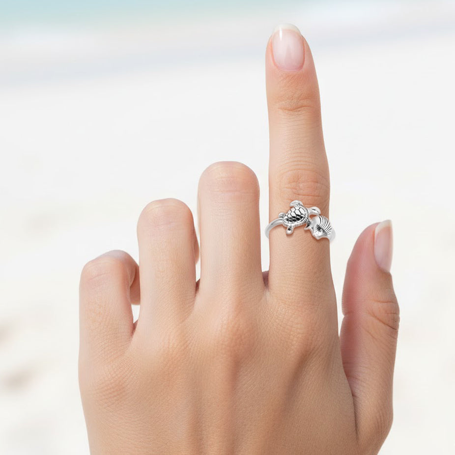 Turtle and Shell Sterling Silver Ring TRI2587*