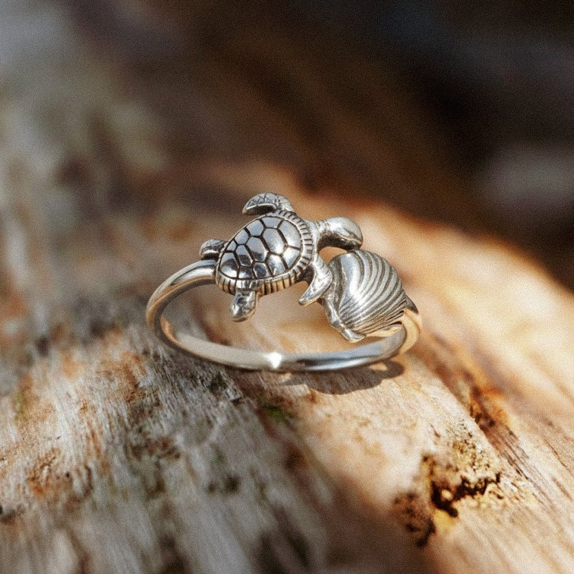 Turtle and Shell Sterling Silver Ring TRI2587*