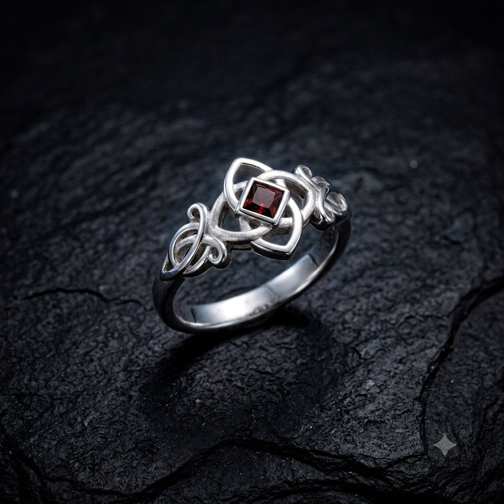 Celtic Flower with Gemstone Sterling Silver Ring TRI2597