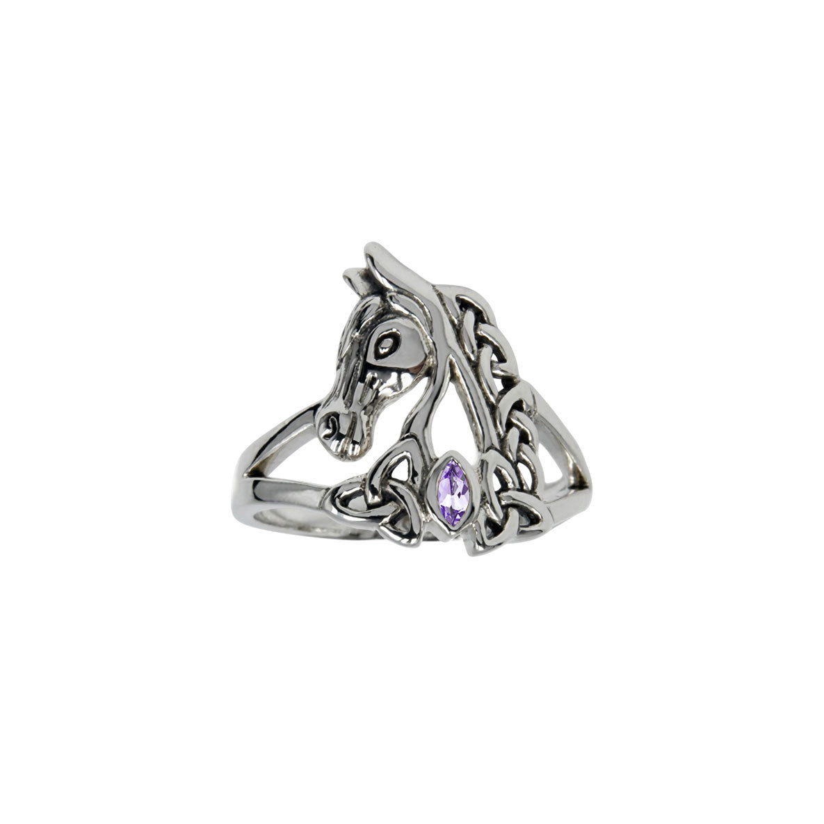 Celtic Horse with Marquise Gemtone Sterling Silver Ring TRI2598