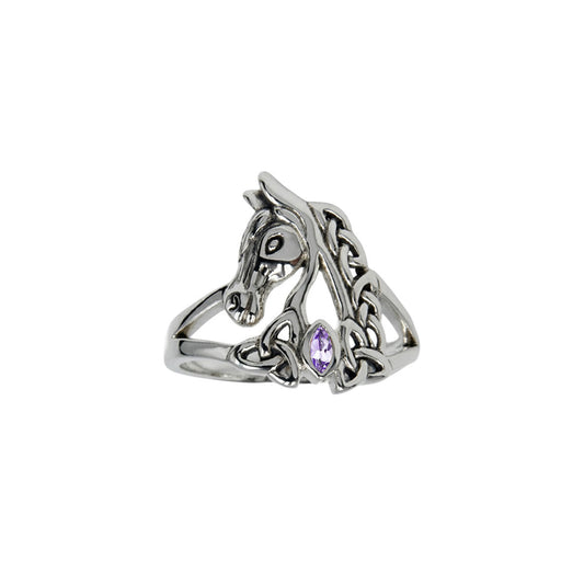Celtic Horse with Marquise Gemtone Sterling Silver Ring TRI2598