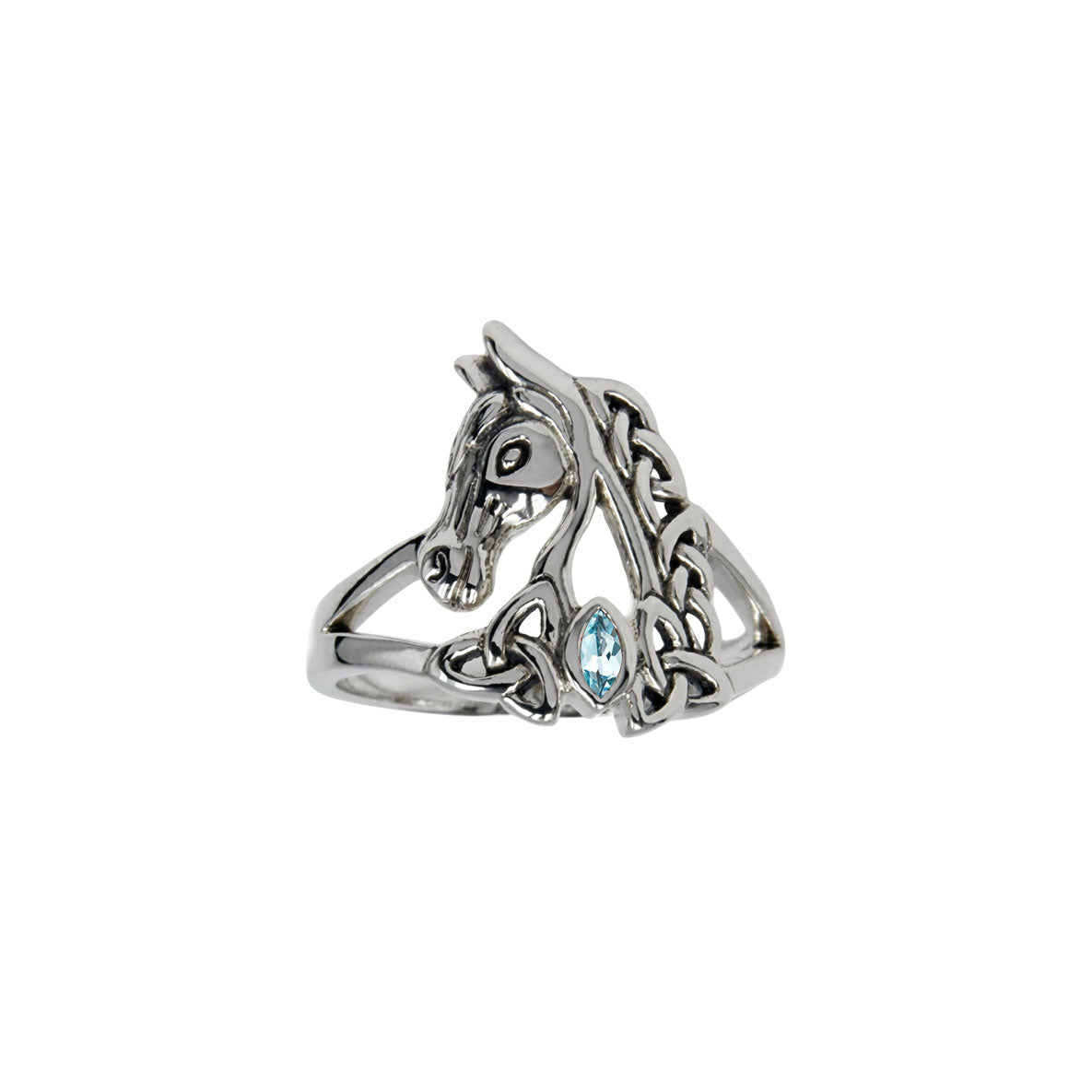 Celtic Horse with Marquise Gemtone Sterling Silver Ring TRI2598
