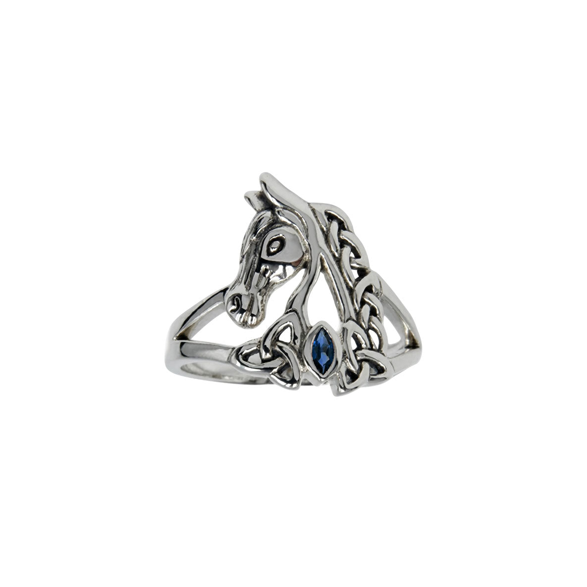 Celtic Horse with Marquise Gemtone Sterling Silver Ring TRI2598