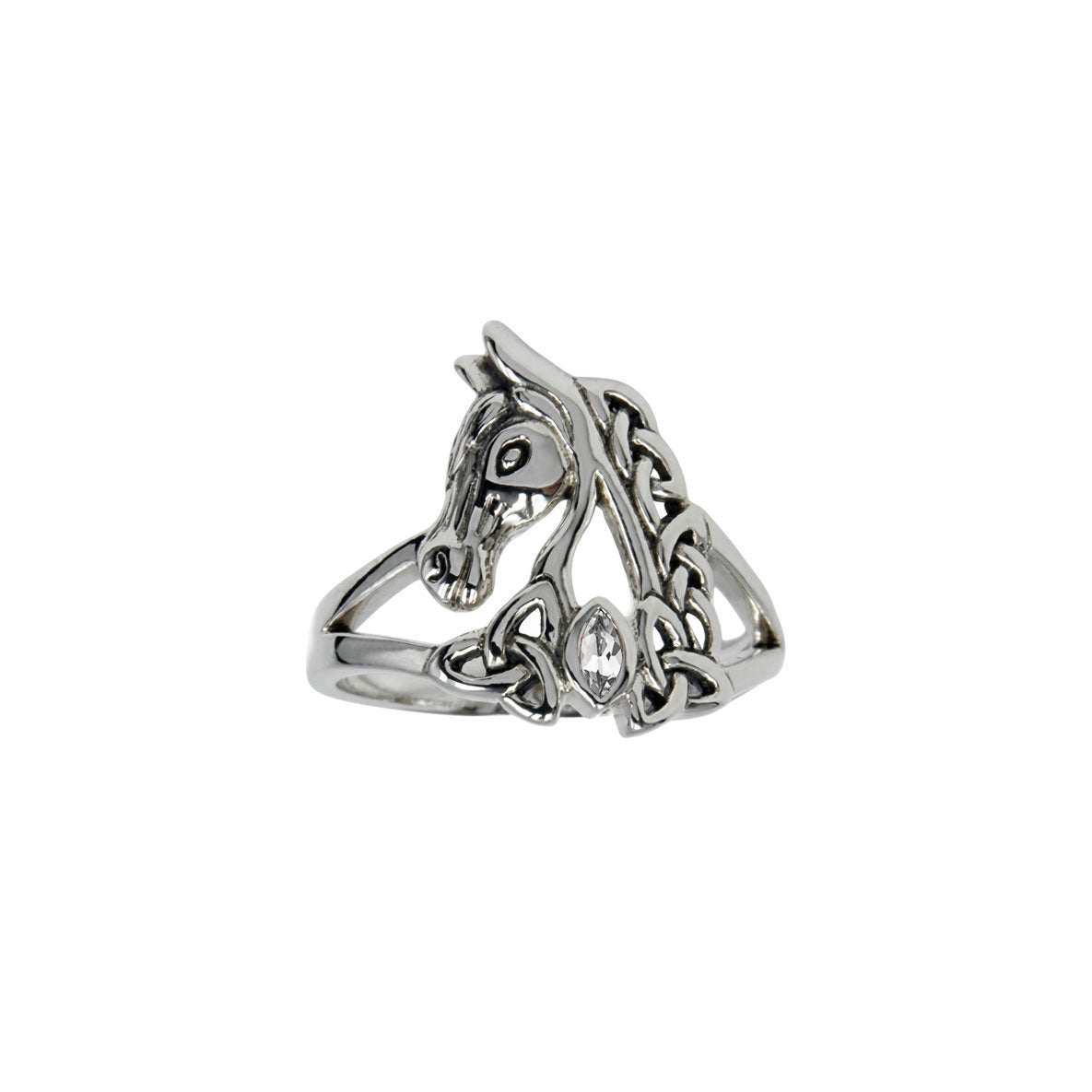 Celtic Horse with Marquise Gemtone Sterling Silver Ring TRI2598