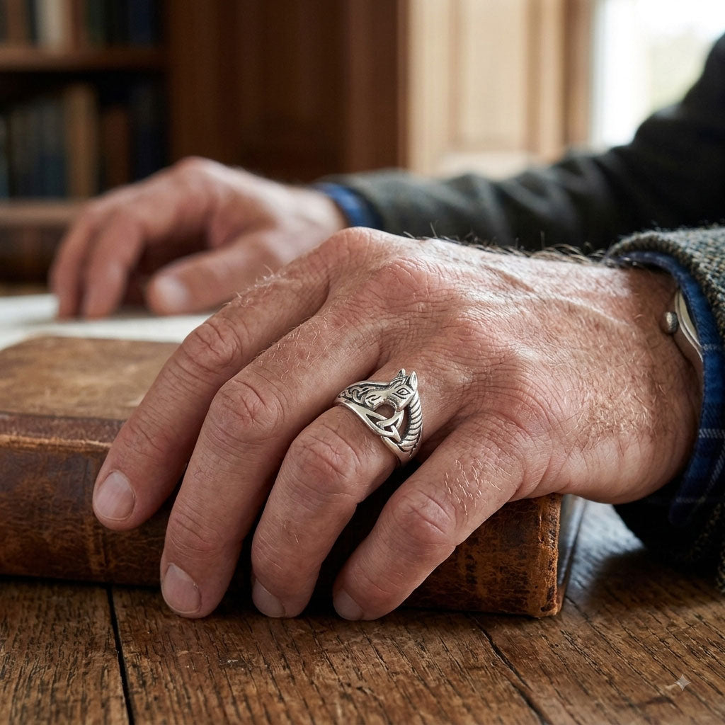 Horse with Celtic Knot Sterling Silver Ring TRI2599