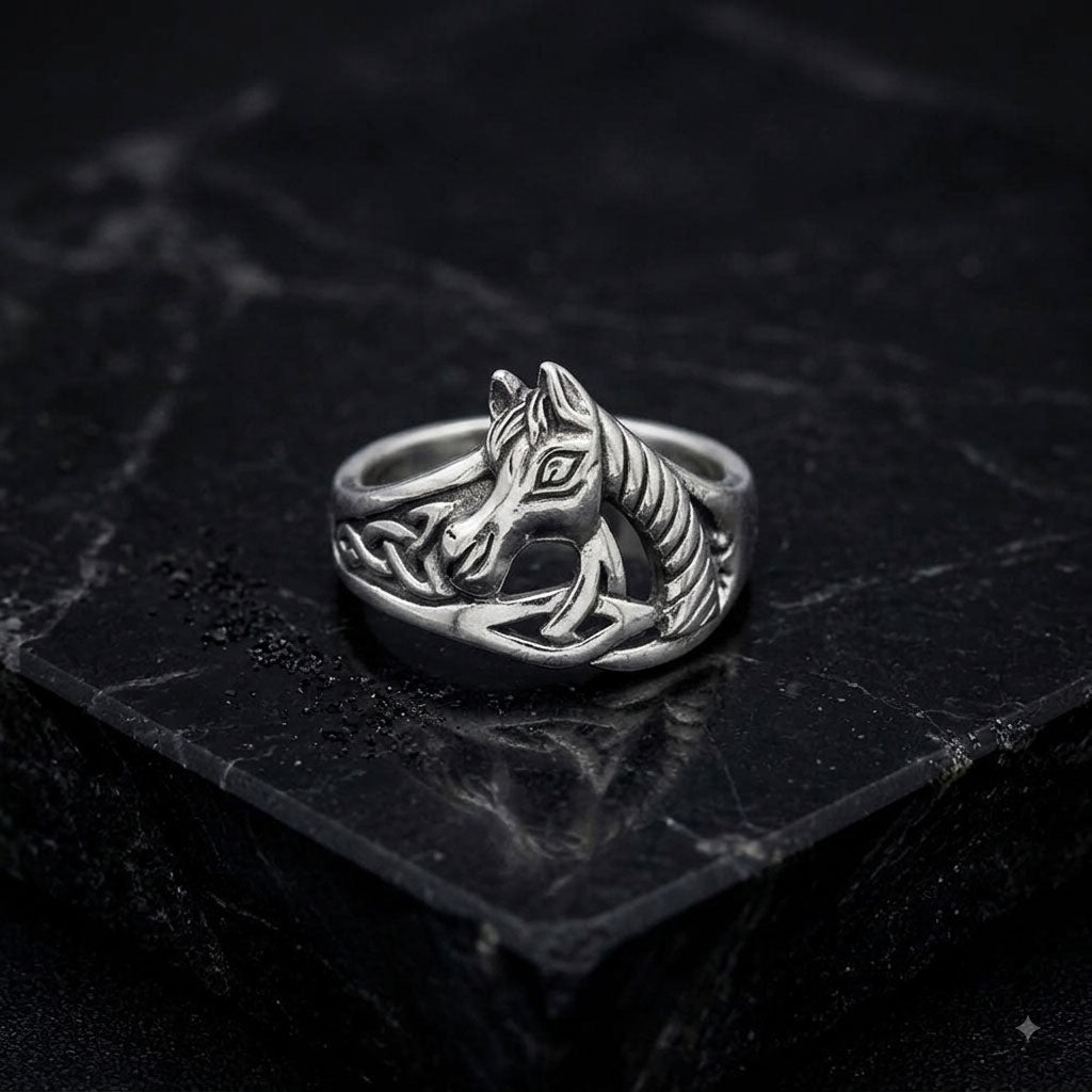 Horse with Celtic Knot Sterling Silver Ring TRI2599