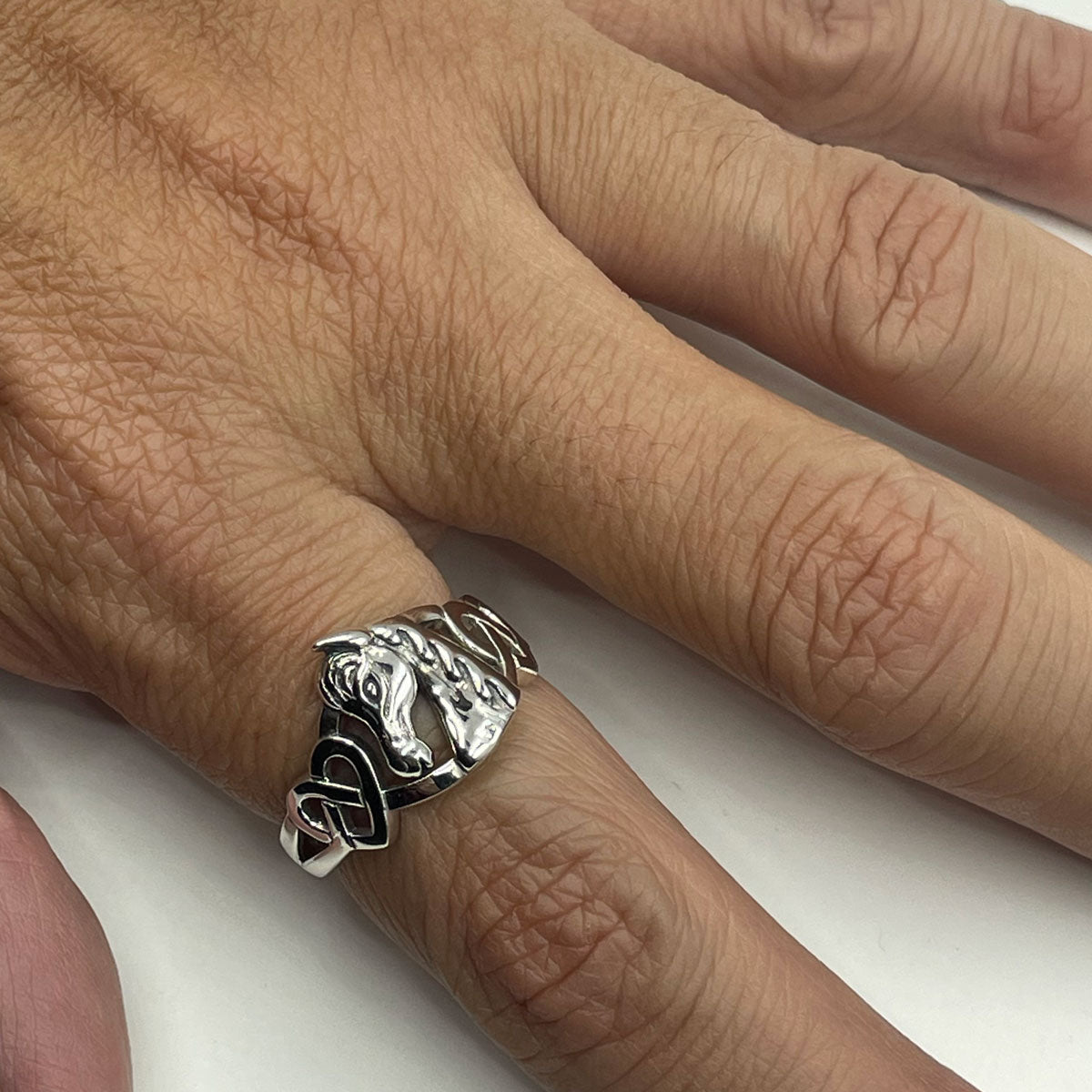 Horse with Celtic Heart Sterling Silver Ring TRI2603