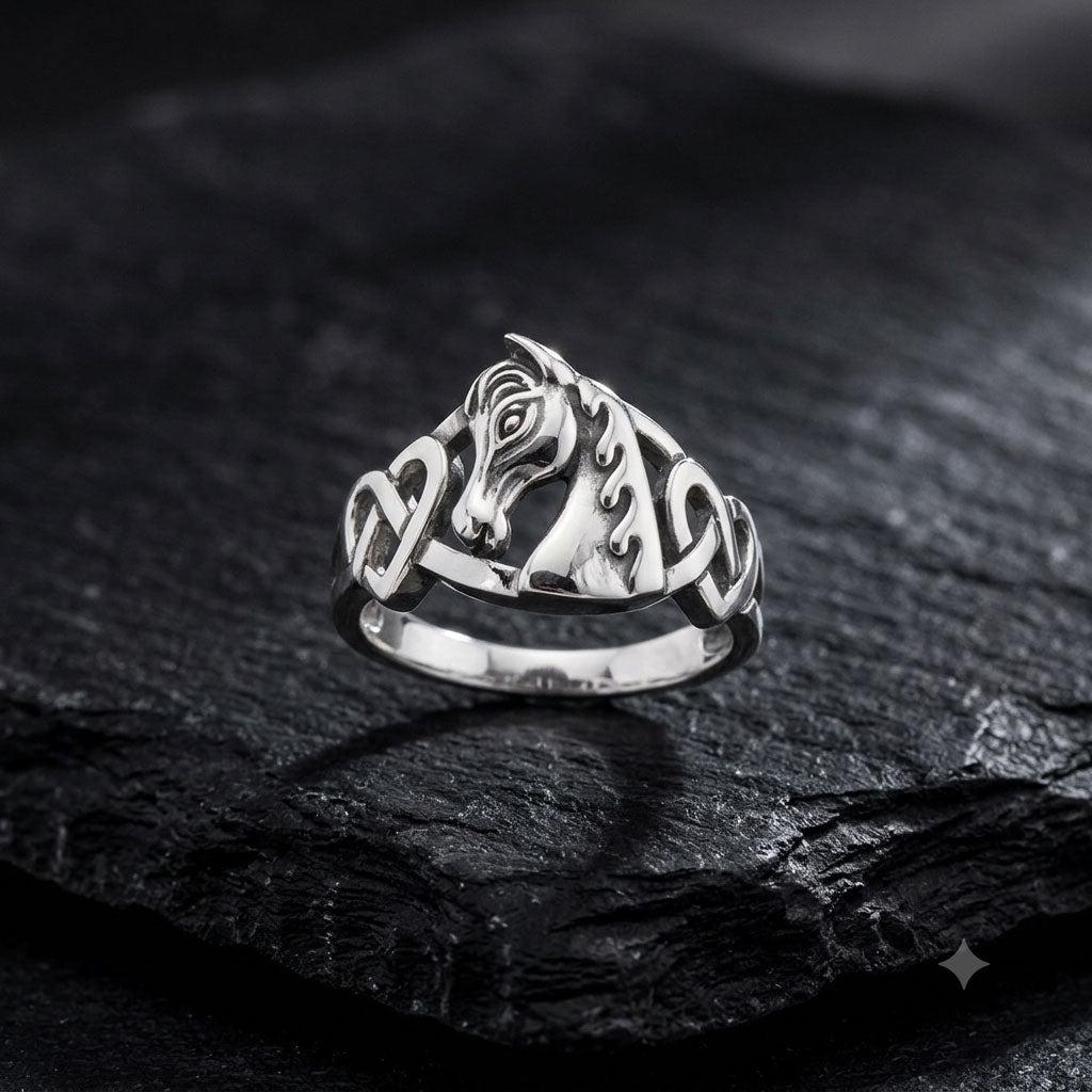 Horse with Celtic Heart Sterling Silver Ring TRI2603