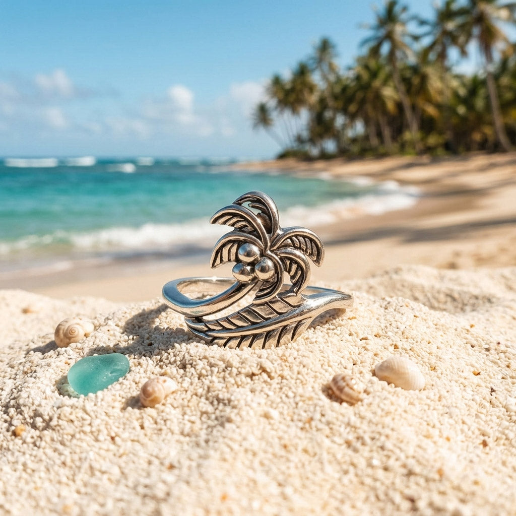 Coconut Tree Sterling Silver Ring TRI2605