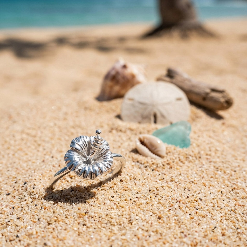 Hibiscus Flower Sterling Silver Ring TRI2608