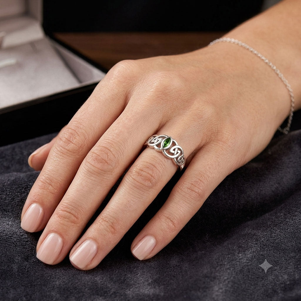 Celtic Ring With Marquise Gemstone Sterling Silver Ring TRI2615