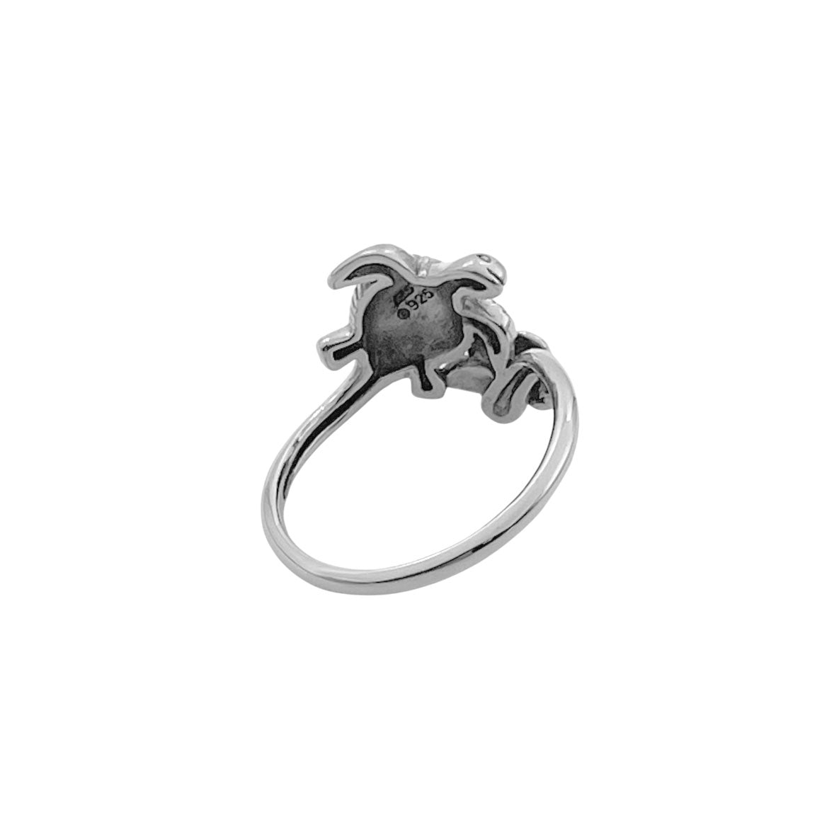 Turtle and Flower Sterling Silver Ring TRI2619