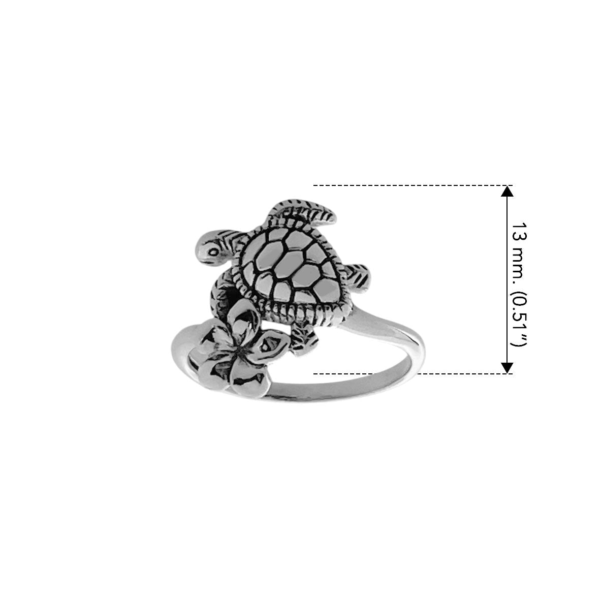 Turtle and Flower Sterling Silver Ring TRI2619
