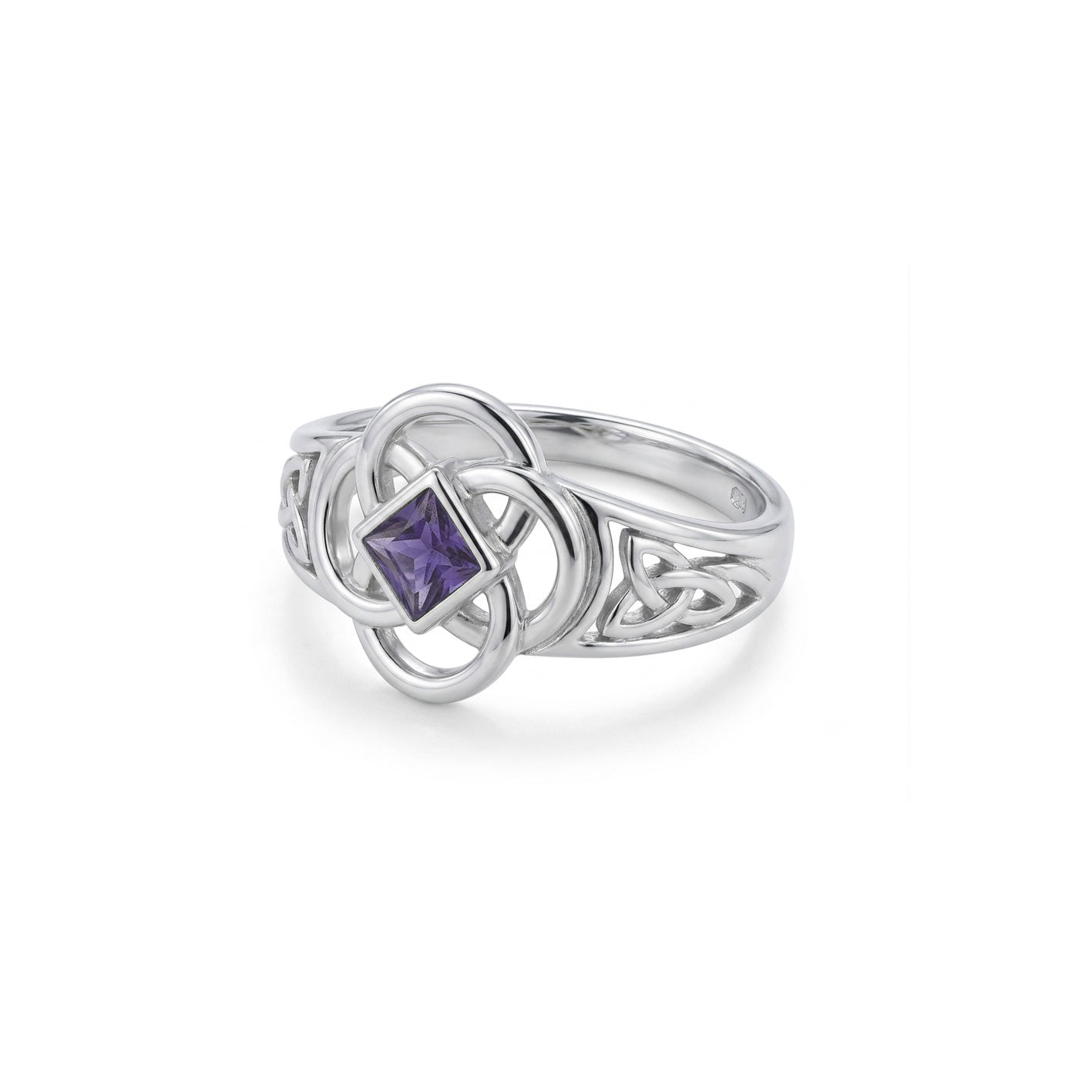 Celtic Flower with Square Gemstone Sterling Silver Ring TRI2623