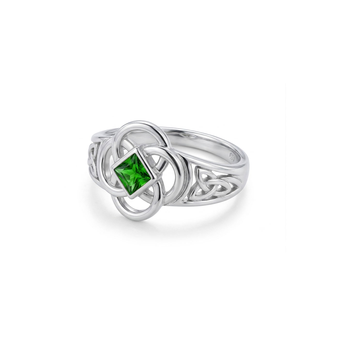 Celtic Flower with Square Gemstone Sterling Silver Ring TRI2623