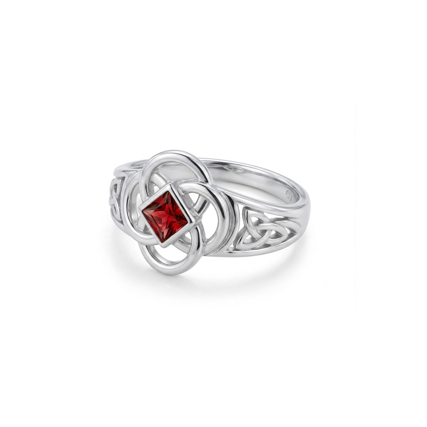 Celtic Flower with Square Gemstone Sterling Silver Ring TRI2623