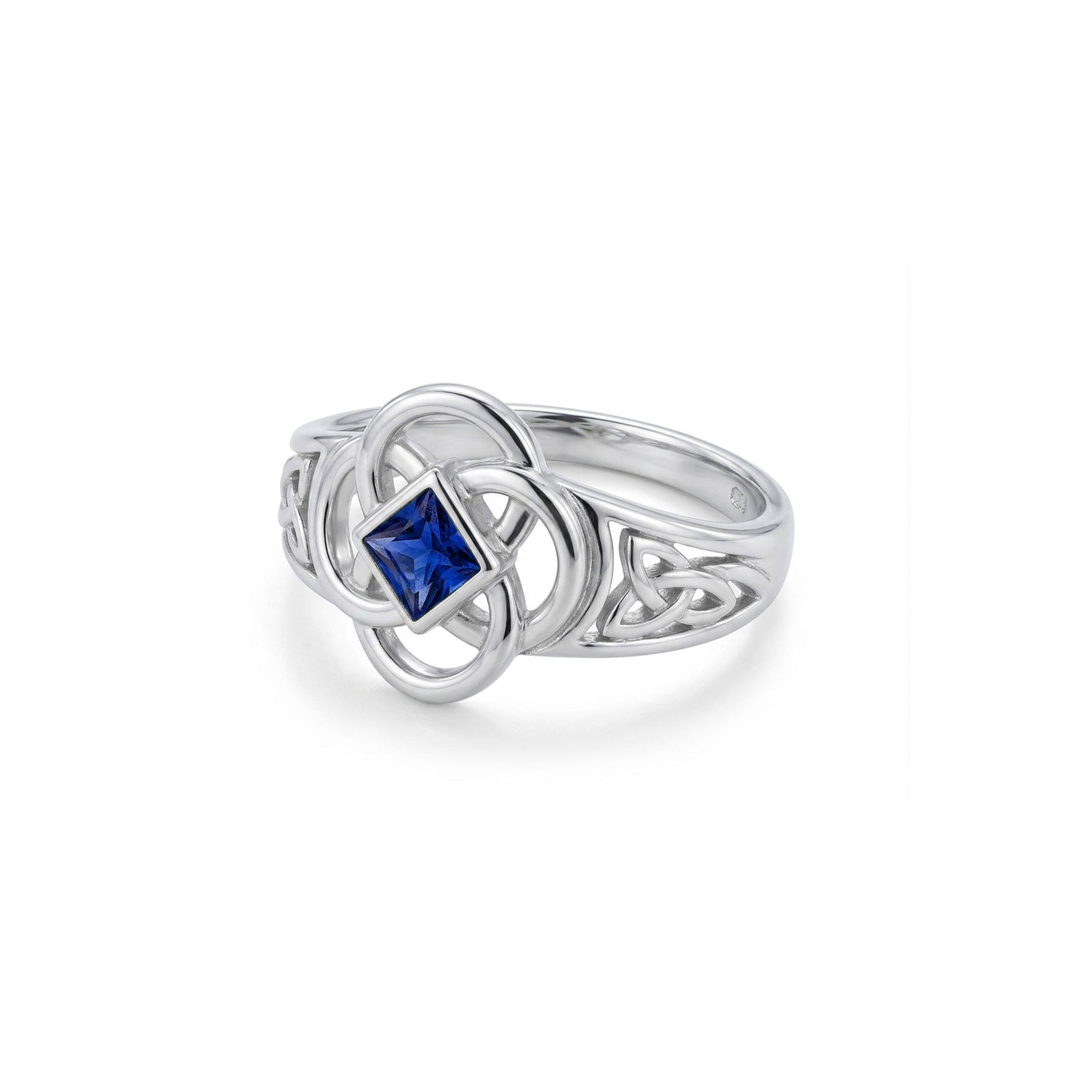 Celtic Flower with Square Gemstone Sterling Silver Ring TRI2623