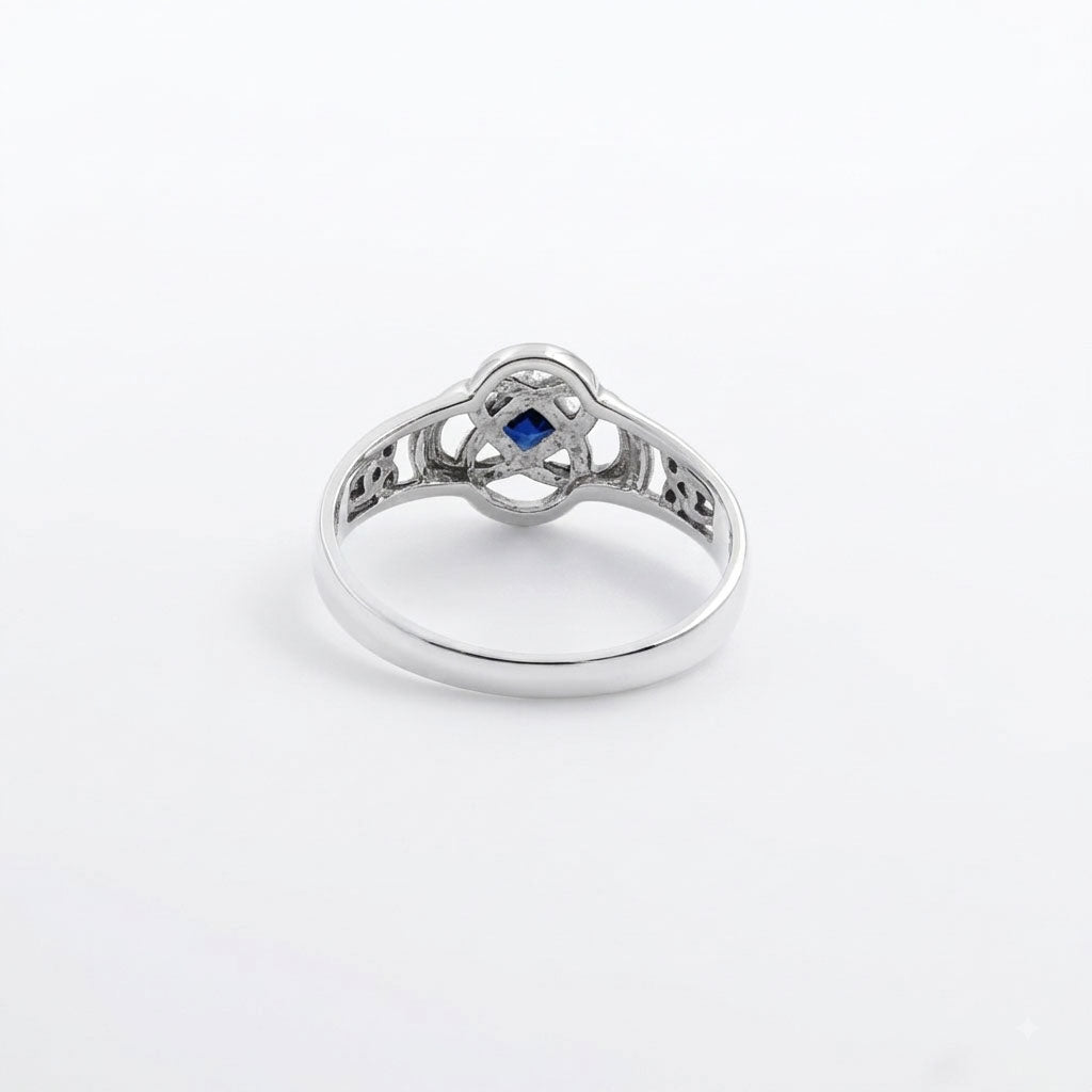 Celtic Flower with Square Gemstone Sterling Silver Ring TRI2623