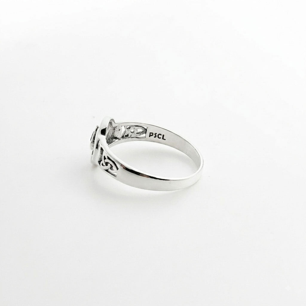 Celtic Flower with Square Gemstone Sterling Silver Ring TRI2623